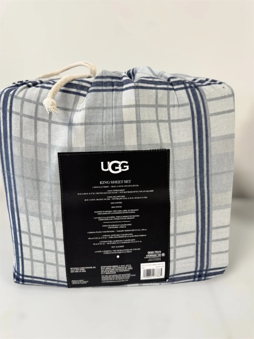 UGG King Flannel Sheet Set – Ocean Plaid (New)